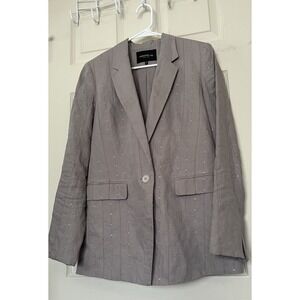 Lafayette 148 Gray Embellished Pinstripe Linen Blazer Jacket Sz 4